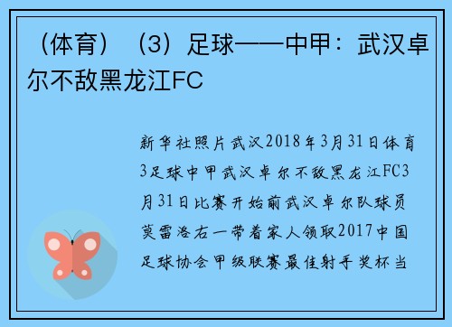 （体育）（3）足球——中甲：武汉卓尔不敌黑龙江FC